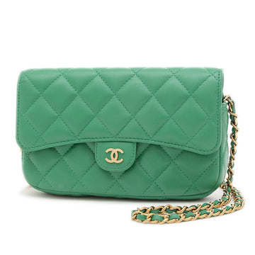 CHANEL Matelasse Phone Case Chain Wallet Lambskin Green AP2096