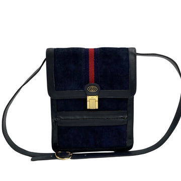 GUCCI Old Sherry Line GG Metal Fittings Suede Leather Genuine Mini Shoulder Bag Sacoche Navy 34035