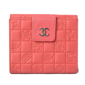 Chanel wallet CHANEL folding lambskin icon coral pink