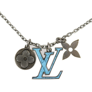 LOUIS VUITTON pendant LV initial turquoise necklace M68904 metal stone vintage silver light blue monogram flower vuitton