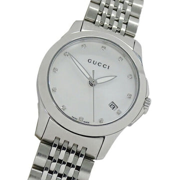 GUCCI Watch Ladies G Timeless Shell 12P Diamond Date Quartz Stainless Steel SS 126.5 YA126535 Silver
