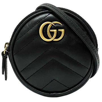Gucci Black Gold GG Marmont 625547 Leather GUCCI Coin Case Quilted Double G Women's Round