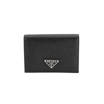 PRADA Saffiano folio compact wallet leather black 1MV021 silver metal fittings Compact Wallet