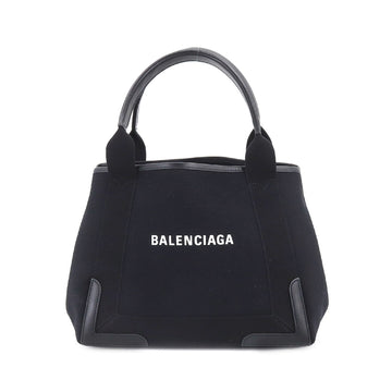 BALENCIAGA Navy Cabas Small Tote Bag Canvas Leather Black 339933 Silver Hardware