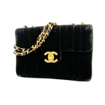 CHANEL Shoulder Bag Mademoiselle W Chain Velor Black Ladies