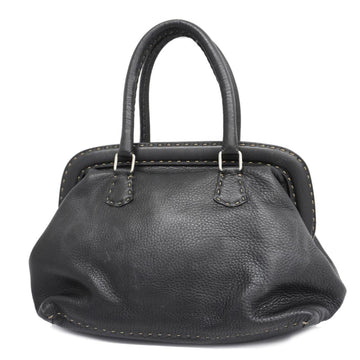 FENDI Handbag Selleria Leather Black Silver Hardware Women's