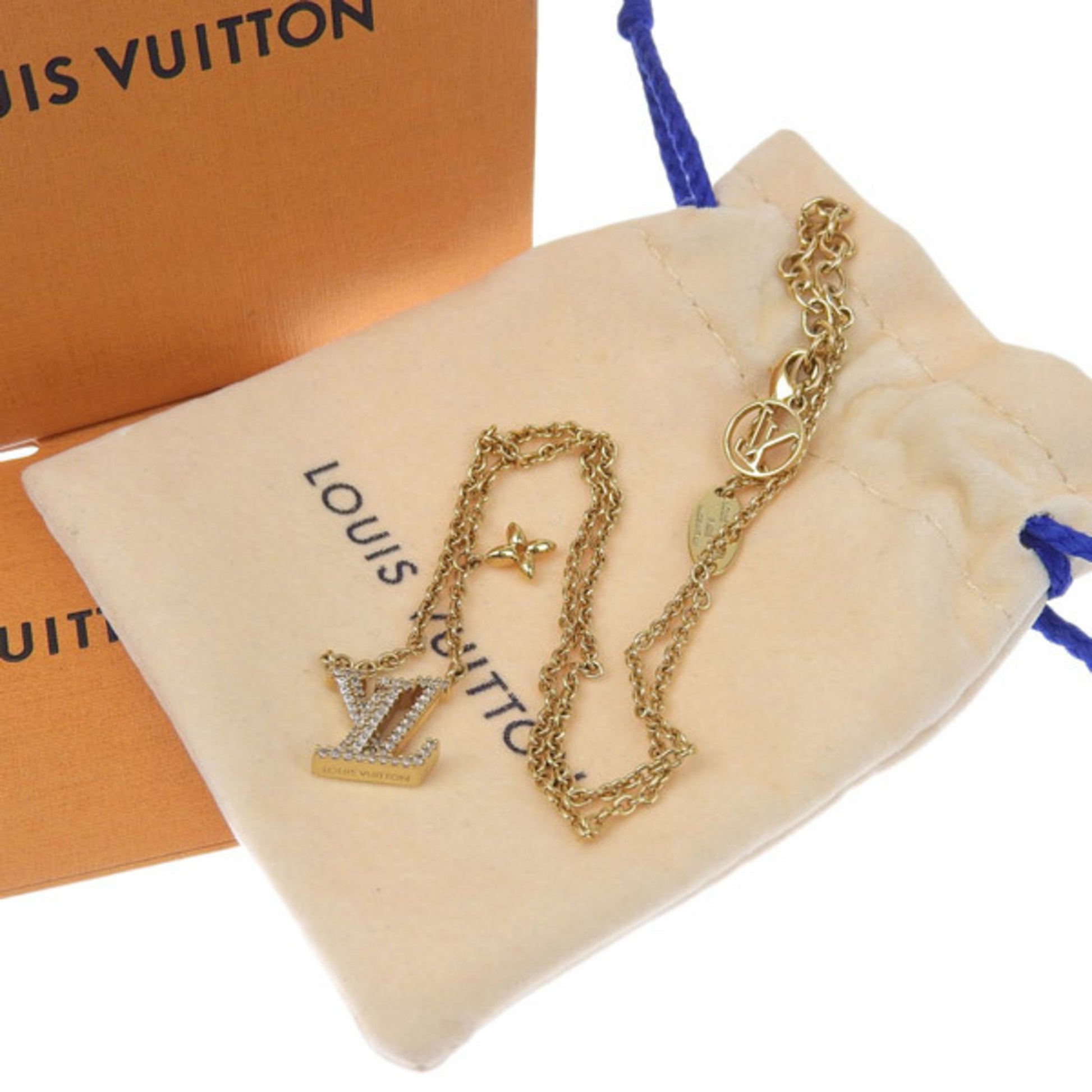 LOUIS VUITTON Rhinestone Collier LV Iconic Necklace M00596 Gold