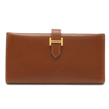 HERMES Bearn Classic Bifold Long Wallet BOX Calf Box Leather Noisette Brown F Stamp