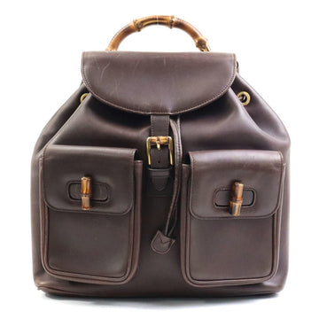 GUCCI Backpack Bamboo Leather Dark Brown Gold Ladies