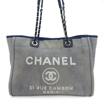 CHANEL chain tote bag Deauville MM A67001 20s Blue Canvas Coco Mark Size Ladies coco Shoulder