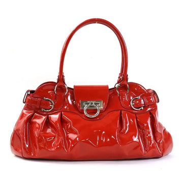 SALVATORE FERRAGAMO Handbag Gancini Patent Leather Red Silver Ladies