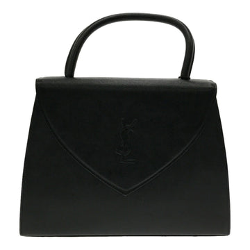 YVES SAINT LAURENT handbag leather black top handle YSL logo ladies