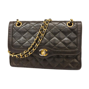 CHANEL Shoulder Bag Matelasse Paris Limited W Flap Chain Lambskin Black Gold Hardware Women's