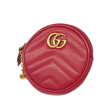 GUCCI[3xc2150] Auth  coin case GG Marmont 575160 leather red gold metal
