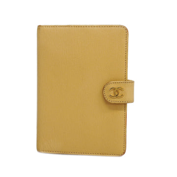 CHANELAuth  Planner Cover Beige Notebook cover gold metal fittings