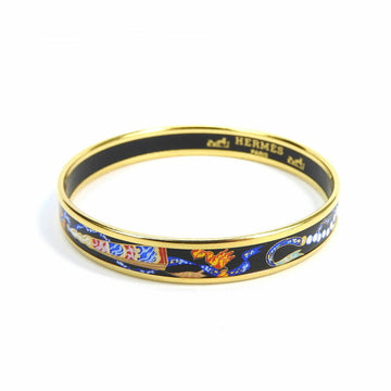HERMES enamel bangle bracelet accessory cloisonne plated GP fan gold black blue ladies accessories