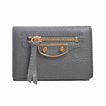 BALENCIAGA Leather Classic Metallic Edge Trifold Wallet Gray