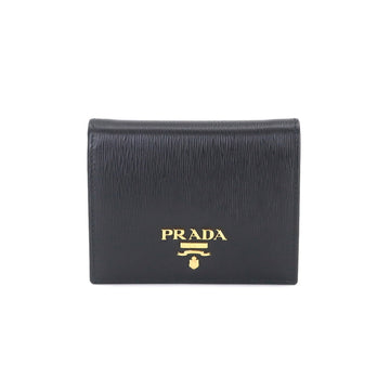 PRADA Saffiano Bifold Compact Wallet Leather Black 1MV204 Logo Gold Hardware