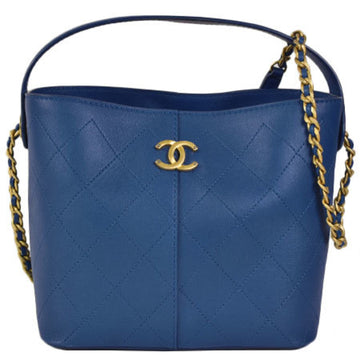 Chanel Small bag tote handbag soft caviar skin leather blue AS2286