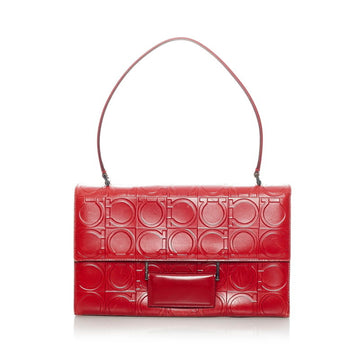 Salvatore Ferragamo Gancini Embossed Handbag Shoulder Bag Red Leather Ladies