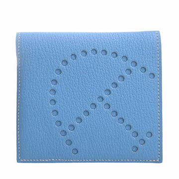 HERMES Chevre Bifold Wallet Billfold Blue Ladies