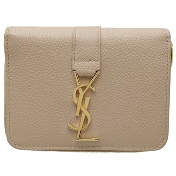 SAINT LAURENT PARIS YSL Compact Zip Wallet 532867 Trifold Calf Pink Beige 083071