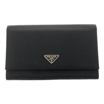 PRADA bi-fold long wallet 1M0608 nylon leather black silver metal fittings ladies