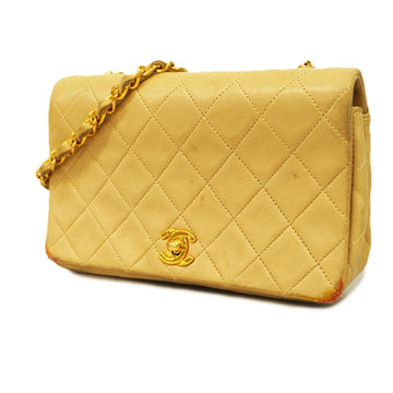 CHANEL Shoulder Bag Matelasse Chain Lambskin Beige Gold Hardware Women's