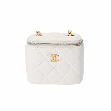 CHANEL Matelasse Small Vanity Coco Ball White AP1447 Women's Lambskin Shoulder Bag