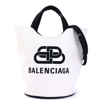 BALENCIAGA Handbag Shoulder Bag Wave Tote Canvas Off-White/Black Ladies