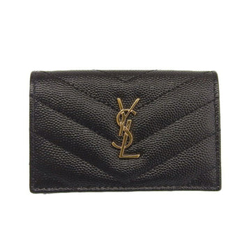 SAINT LAURENT Leather Monogram Origami Tiny Trifold Wallet 668274 Black Ladies