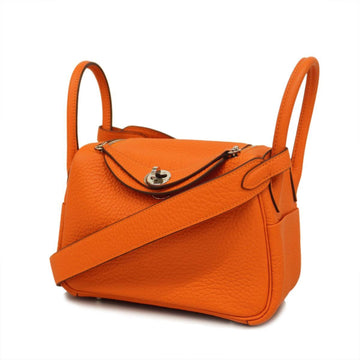 HERMES Handbag Mini Lindy Z Engraved Taurillon Clemence Orange Poppy Silver Hardware Women's