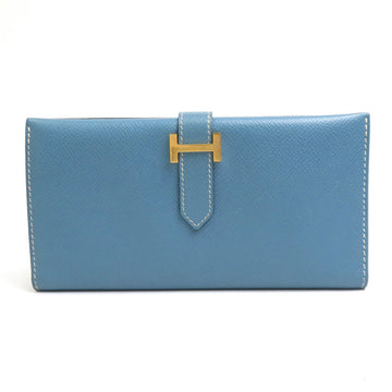 HERMES Bi-Fold Long Wallet Bearn Classic Couchbel Blue Jean Gold Unisex