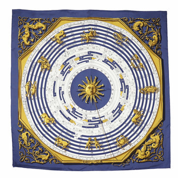 HERMES Carre 90 Scarf DIES ET HORE Astrology Silk Navy/White Women's