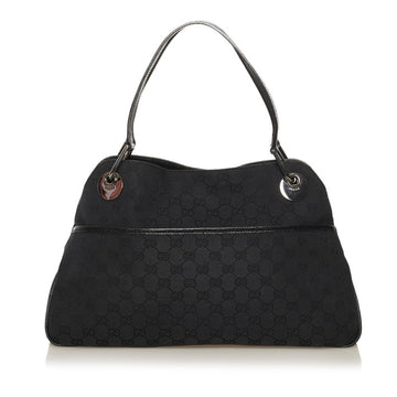 Gucci GG Canvas Handbag Tote Bag 121023 Black Leather Ladies GUCCI