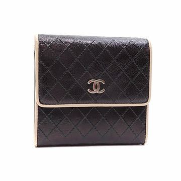 CHANEL W Trifold Wallet Bicolore Women's Black Beige Leather A33910 Cocomark