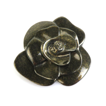 CHANEL Brooch Camellia Coco Mark Metal Metallic Khaki Ladies