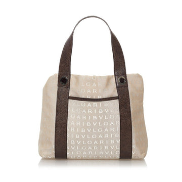 Bvlgari mania tote bag handbag ivory brown canvas leather ladies BVLGARI