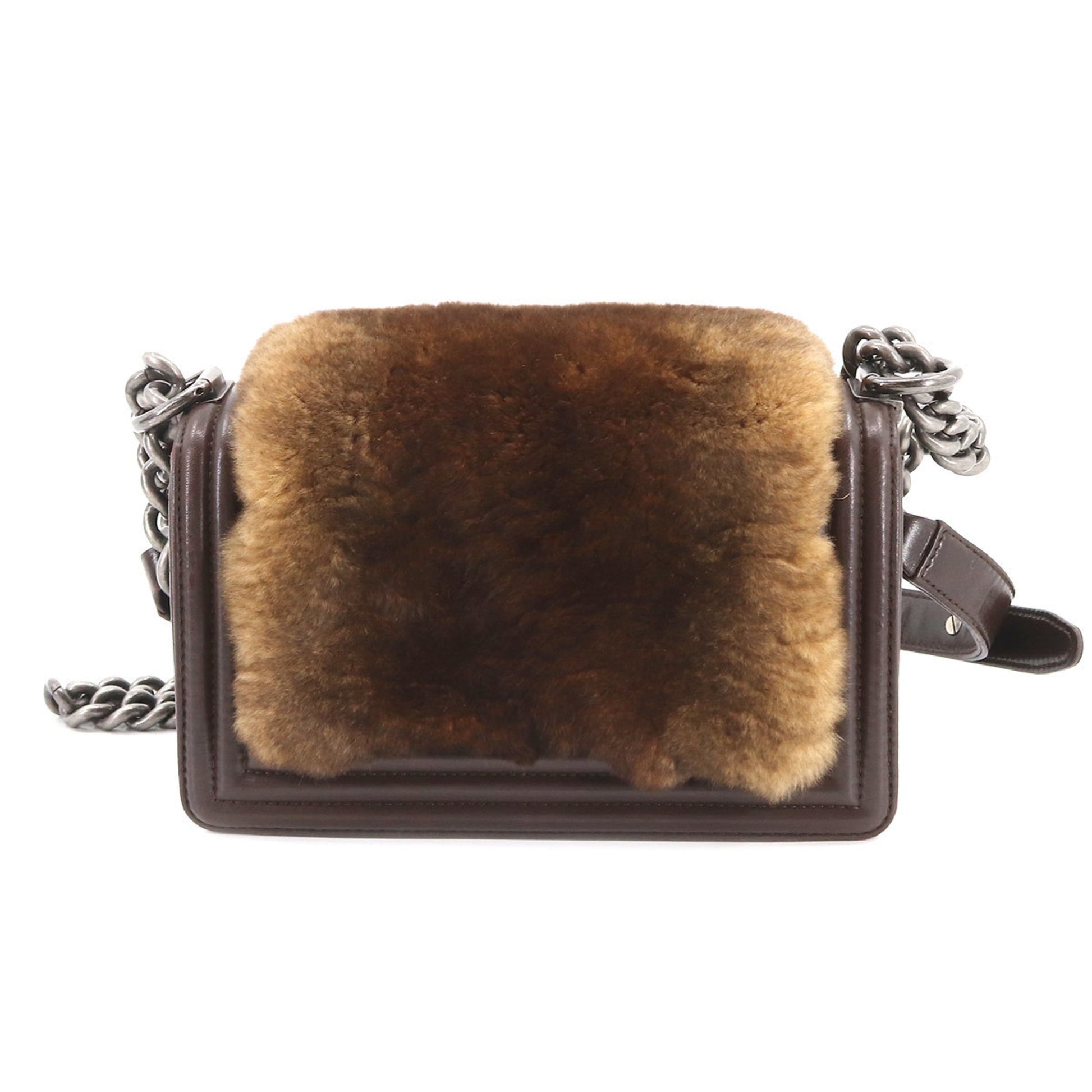 Chanel Brown Rabbit Fur Shoulder Bag with Leather and Chain Straps., Lot  #77013