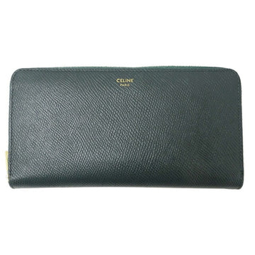 CELINE Wallet Women's Long Leather Large Zipped Green Round Dark