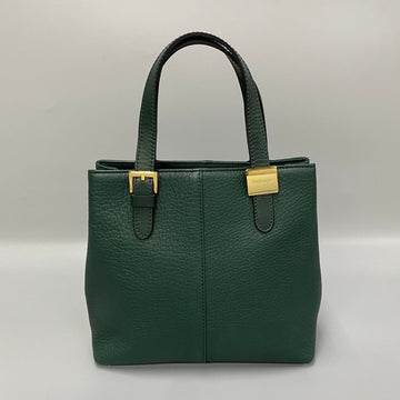 BURBERRY Nova Check Logo Hardware Leather Genuine Handbag Mini Tote Bag Green 40821