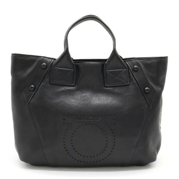 SALVATORE FERRAGAMO Gancini Punching Tote Bag Handbag Leather Black FJ-21 A728