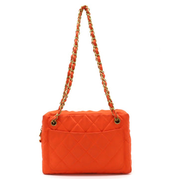 CHANEL Matelasse Chain Bag Shoulder Tote Nylon Canvas Orange