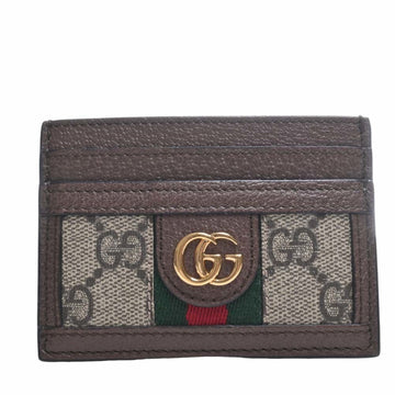 GUCCI Ophidia GG Supreme Leather Card Case 523159 Beige Brown Women's