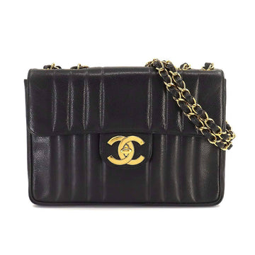 CHANEL Mademoiselle Chain Shoulder Bag Caviar Skin Black Coco Mark Gold Hardware Vintage