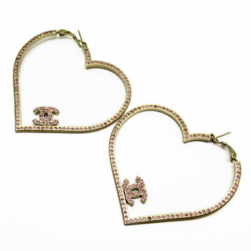 Chanel Earrings Hoop Heart Coco Mark Gold x Pink Metal Material Stone