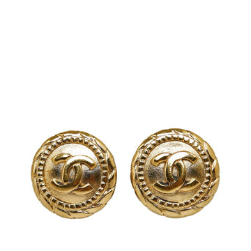 CHANEL Coco Mark Round Earrings Gold Plated Women's