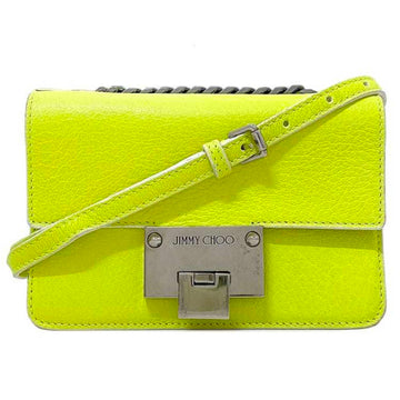 JIMMY CHOO Chain Shoulder Bag Neon Yellow Level Soft Leather  Flap Women's