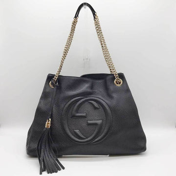 GUCCI Shoulder Bag Soho Interlocking G Chain Leather Black 308982