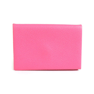 HERMES Card Case Calvi Leather Pink Ladies